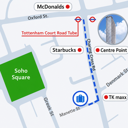 Map showing 16 Manette Street, Soho